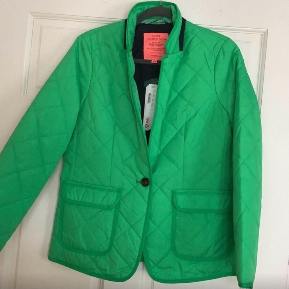 J. CREW  Quilted Regent Primaloft Blazer in Bright Green  EUC SZ S